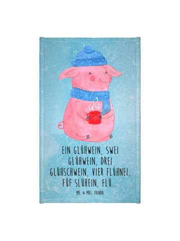 Mr. & Mrs. Panda Gästehandtuch Schweinchen Glühwein mit Spruch in Eisblau