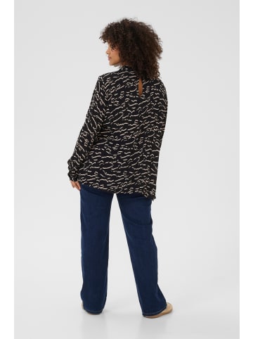 KAFFE curve Langarm-Bluse KClune in Black/Beige Abstract Print