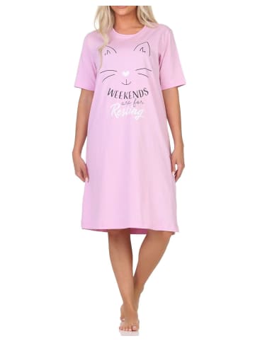 NORMANN Kurzarm Nachthemd Katzen Optik Übergröße 125 214 380 in rosa