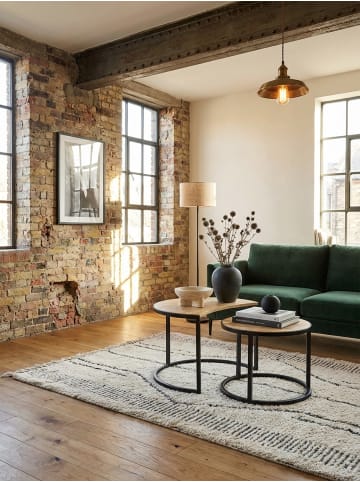 KADIMA DESIGN Couchtisch 2er-Set | Mango Massivholz, Metallbeine Schwarz, Industrial in Beige