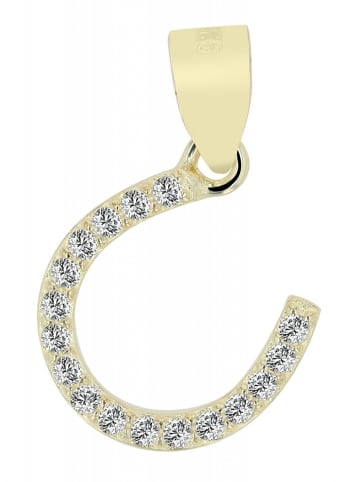 Adeliás Damen Anhänger Hufeisen aus 925 Silber mit Zirkonia in gold
