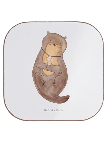 Mr. & Mrs. Panda Untersetzer für Gläser Otter Muschel ohne Spruch in Weiß