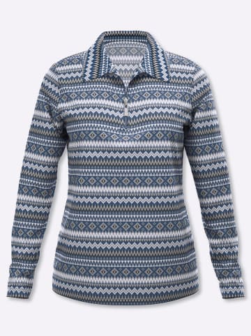 Sieh an! Langarm-Shirt in jeansblau-ecru-bedruckt