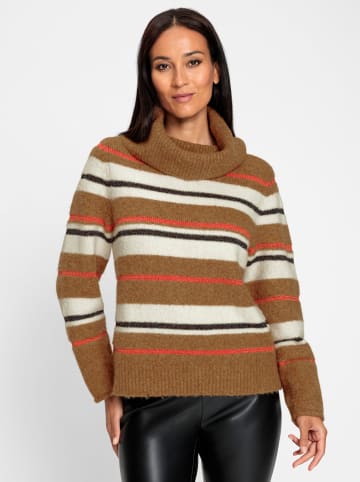 Heine Streifenpullover in camel-ecru-geringelt