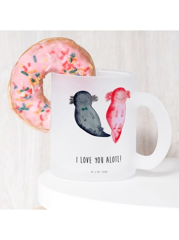 Mr. & Mrs. Panda Teetasse Glas Axolotl Liebe mit Spruch in Transparent
