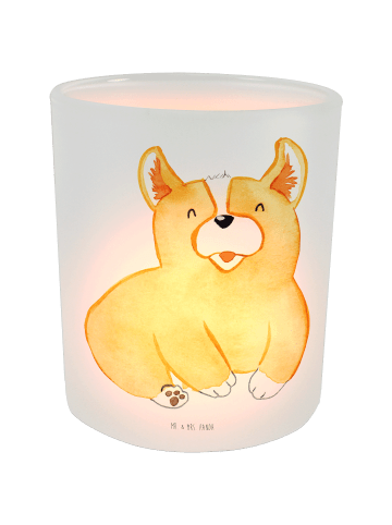 Mr. & Mrs. Panda Glas Windlicht Corgie ohne Spruch in Transparent
