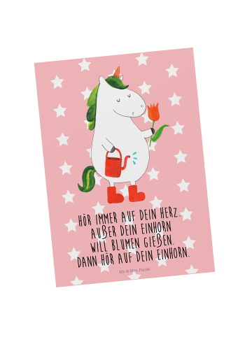 Mr. & Mrs. Panda Grußkarte Einhorn Gärtner mit Spruch in Rot Pastell