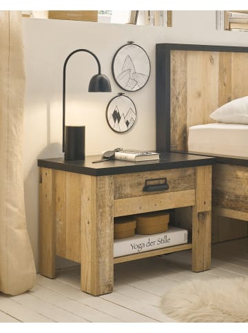 Furn.Design Nachttisch Used Wood hell, dunkles Grau 60 x 46 cm, Nachtkommode mit Soft-Close
