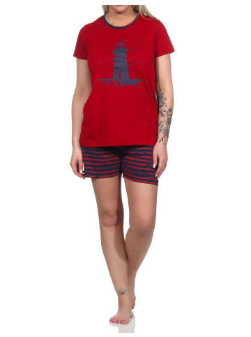 NORMANN kurzarm Shorty Pyjama Leuchtturm maritim - 74916 in rot