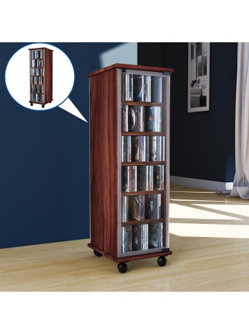 VCM  Holz CD DVD Stand Regal Schrank Valenza Glastür in Kern-Nussbaum