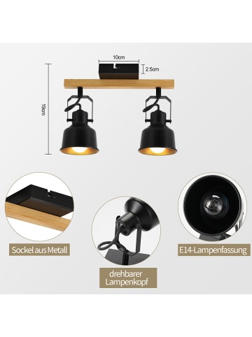 ZMH Deckenleuchte in schwarz 2-flammige E14 Vintage Holzmaserung MAX.25W