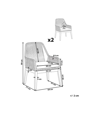 Beliani 4er-Set Gartenstuhl OLBIA in Schwarz/Grau/Braun