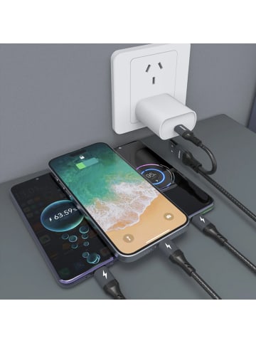 COFI 1453 Dudao L3W 66W USB-A/USB-C auf Lightning/USB-C/MicroUSB Ladekabel in Schwarz