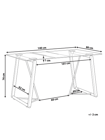 Beliani Esszimmertisch TACOMA in Transparent/Schwarz/Heller Holzfarbton