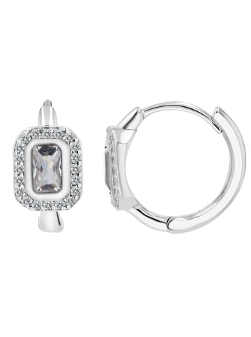 Adeliás Damen Ohrringe – Klappcreole aus 925 Silber mit Zirkonia in silber