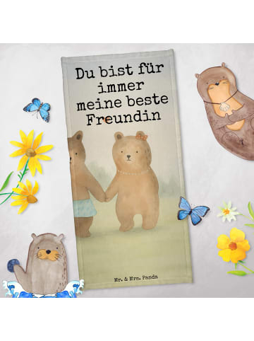 Mr. & Mrs. Panda Badehandtuch Bär Freundin Design mit Spruch in Blau Pastell
