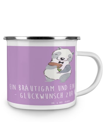 Mr. & Mrs. Panda Emaille Tasse Bräutigam Gentleman mit Spruch in Lavendeltraum