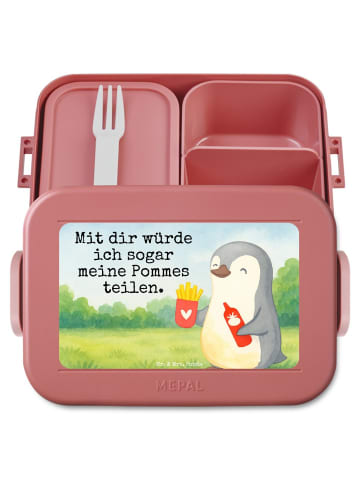 Mr. & Mrs. Panda Lunchbox Pinguin Pommes Design mit Spruch in Rot Pastell