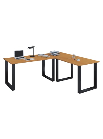 VCM  Eckschreibtisch Lona Tiefe 50 cm U Alu Schwarz in Buche
