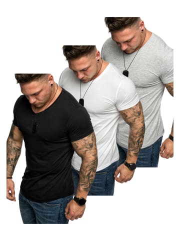 Amaci&Sons 3er-Pack T-Shirts 3. BELLEVUE in (Grau + Weiß + Schwarz)