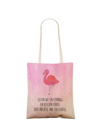 Mr. & Mrs. Panda Einkaufstasche Flamingo Classic mit Spruch in Aquarell Pink