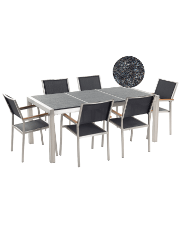 Beliani 7-tlg Gartentisch Set GROSSETO in Grau/Schwarz/Silber