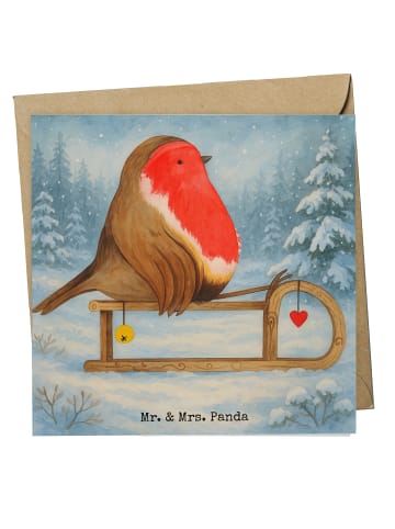 Mr. & Mrs. Panda Klappkarte Rotkehlchen Schlitten Design ohne Sp... in Weiß