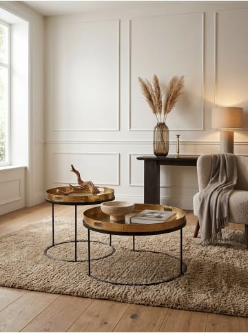 KADIMA DESIGN Couchtisch 2er Set Gold / Schwarz Metall Hammerschlag Satztisch Rund, in Gold