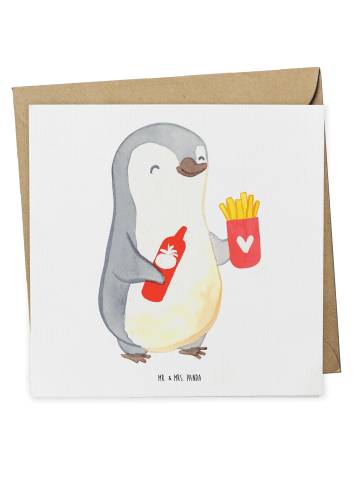 Mr. & Mrs. Panda Grußkarte Pinguin Pommes ohne Spruch in Weiß