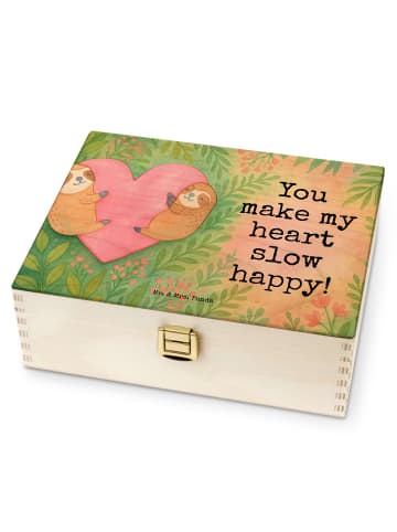 Mr. & Mrs. Panda Holz Teebox Faultiere Herz Design mit Spruch in Weiß