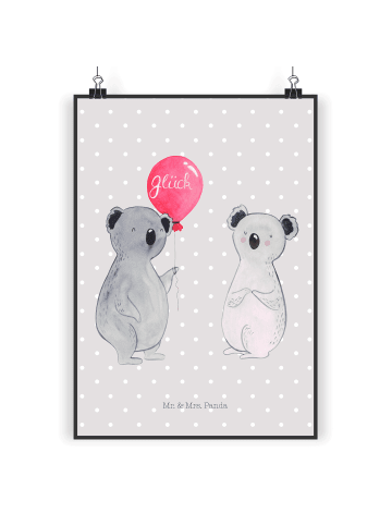 Mr. & Mrs. Panda Poster Koala Luftballon ohne Spruch in Grau Pastell