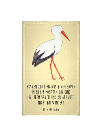 Mr. & Mrs. Panda Gästehandtuch Storch mit Spruch in Gelb Pastell