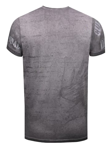 Rusty Neal Herren Vintage Oil Wash T-Shirt mit Skull Print & Raw Edge Rundhals in Schwarz