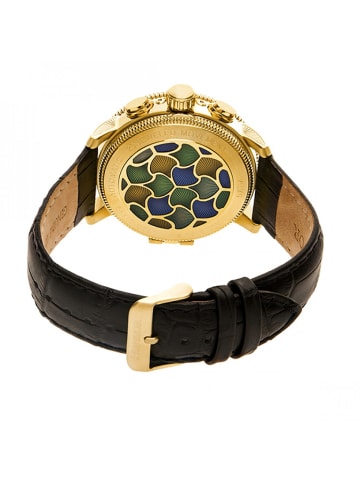 Heritor Aura Herren-Uhr mit halbskelettiertem Lederarmband in Gold /Black