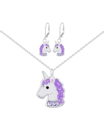 Alexander York Kinder-Schmuckset EINHORN MIT Klipp-Ohrringen, 925 Sterling Silber, 4-tlg.