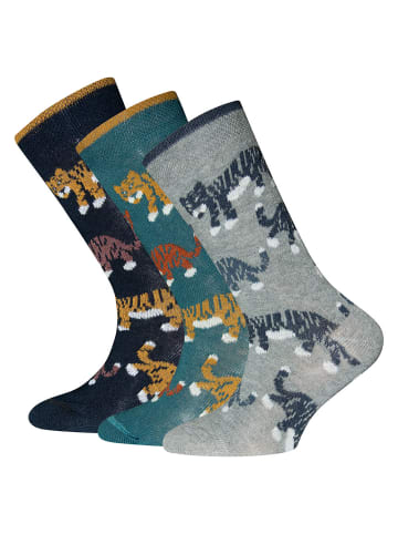 ewers 3er-Set Socken 3er Pack Tiger in blau-grau-grün