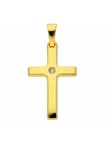 Adeliás 585 Gold Kreuz Anhänger mit Zirkonia in gold