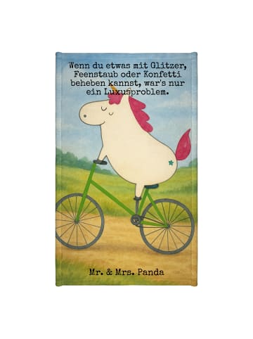 Mr. & Mrs. Panda Handtuch Klein Einhorn Radfahrer Design mit Spruch in Weiß