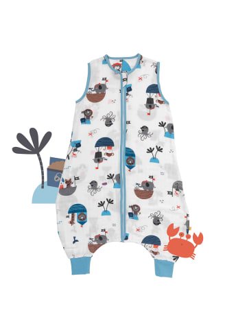 Schlummersack Musselin Schlafsack mit Füßen, 0.5 TOG in Hellblau-Rot