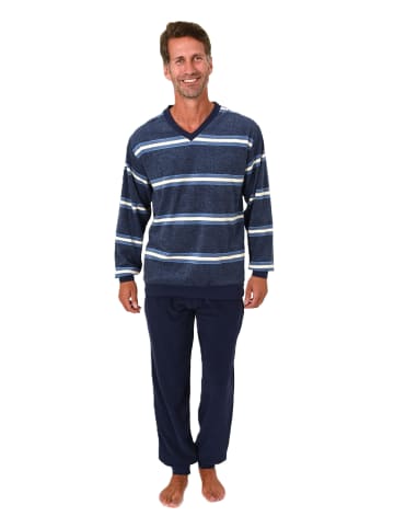 NORMANN Langarm Schlafanzug Frottee Stretch Pyjama Bündchen - 86839 in creme