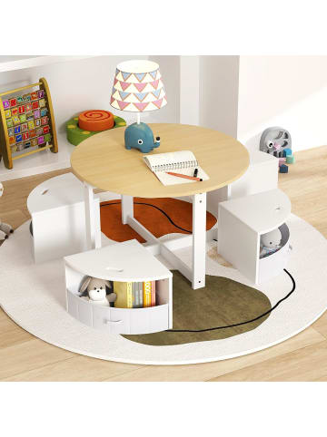 COSTWAY 5 tlg. Kindersitzgruppe mit 4 Stauraum in Weiß