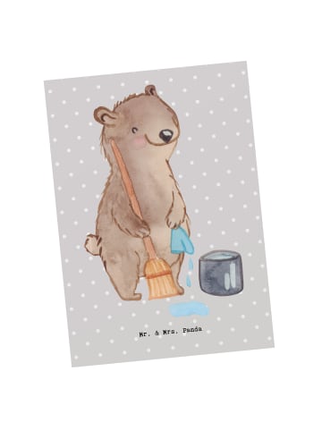 Mr. & Mrs. Panda Postkarte Reinigungskraft Herz ohne Spruch in Grau Pastell