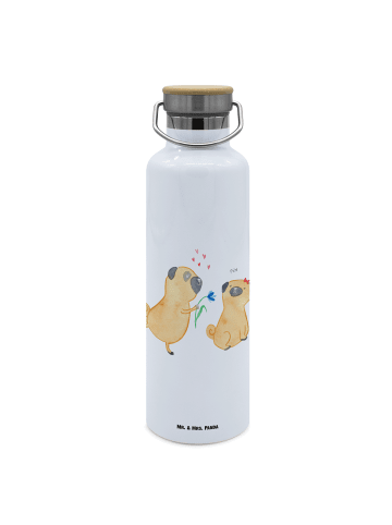 Mr. & Mrs. Panda Edelstahl Wasserflasche Mops Verliebt ohne Spruch in Weiß