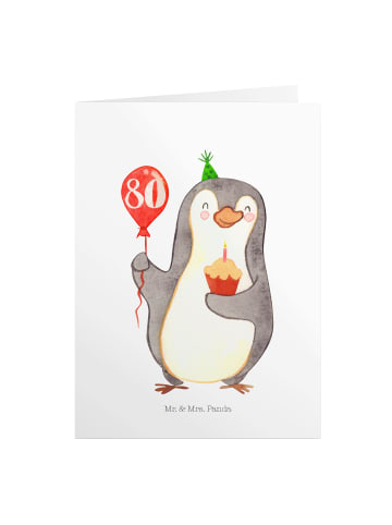 Mr. & Mrs. Panda Geburtstagskarte Spruch 80. Geburtstag Pinguin ... in Weiß