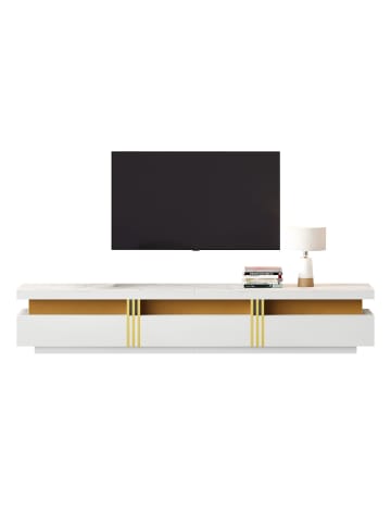 ABRIHOME Weißer TV-Schrank in Marmor-Optik, 200cm Für Fernseher bis 90 Zoll