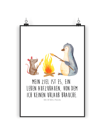 Mr. & Mrs. Panda Bild Pinguin Lagerfeuer mit Spruch in Weiß