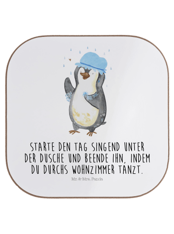 Mr. & Mrs. Panda Tischuntersetzer Pinguin Duschen mit Spruch in Weiß