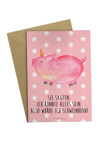 Mr. & Mrs. Panda Grußkarte Einhorn Schwein mit Spruch in Rot Pastell
