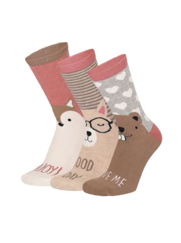Yuhu Mädchen Socken mit Tieren 3er Pack Motivsocken in Grau