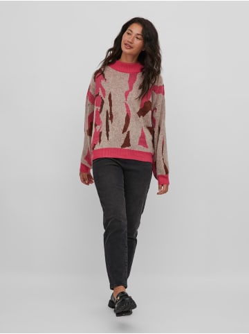 Vila Kuscheliger Strickpullover Jacquard Grafik Muster VIPOCO in Rosa